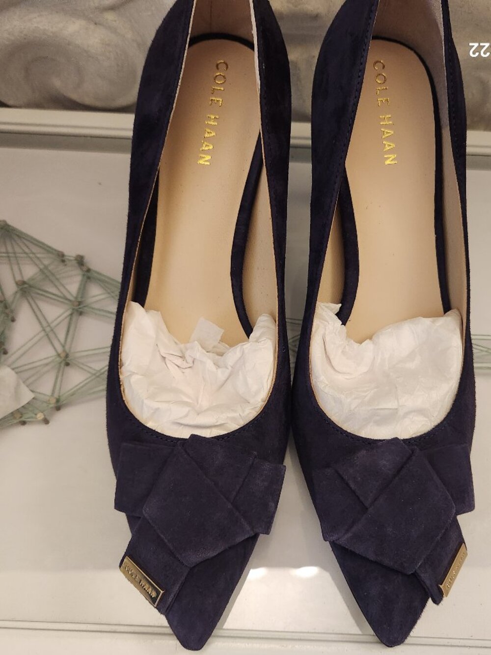 Cole Haan Suede Leather "Ina Pump 75" Marine Blue. NIB. Size 9 - Picture 3 of 12